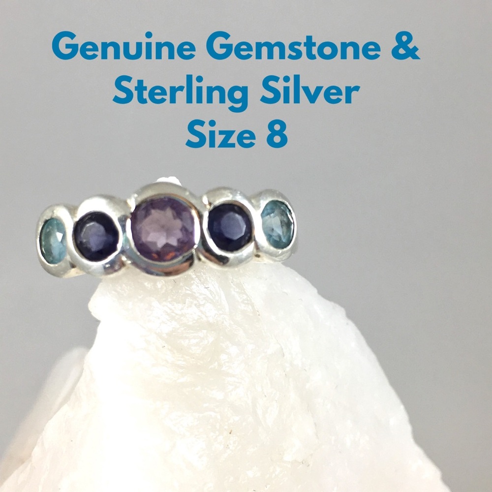 Amethyst, Iolite and Blue Topaz Sterling Ring